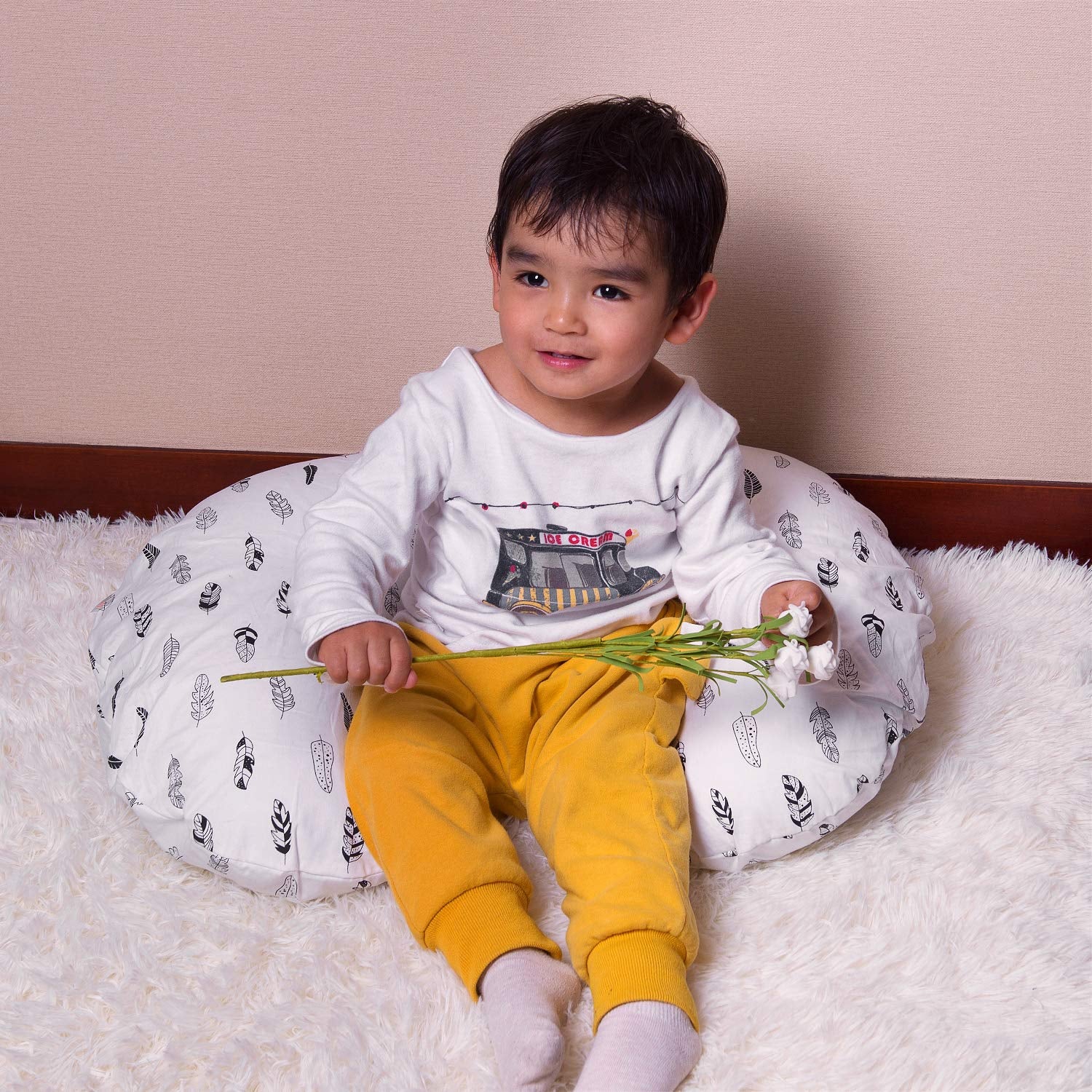 BABY Nursing Pillow Cover Slipcover,100% Organic Cotton ,Soft and Comfortable,Feathers Design,Maternity Breastfeeding Newborn Infant Feeding Cushion Cover, ZT01