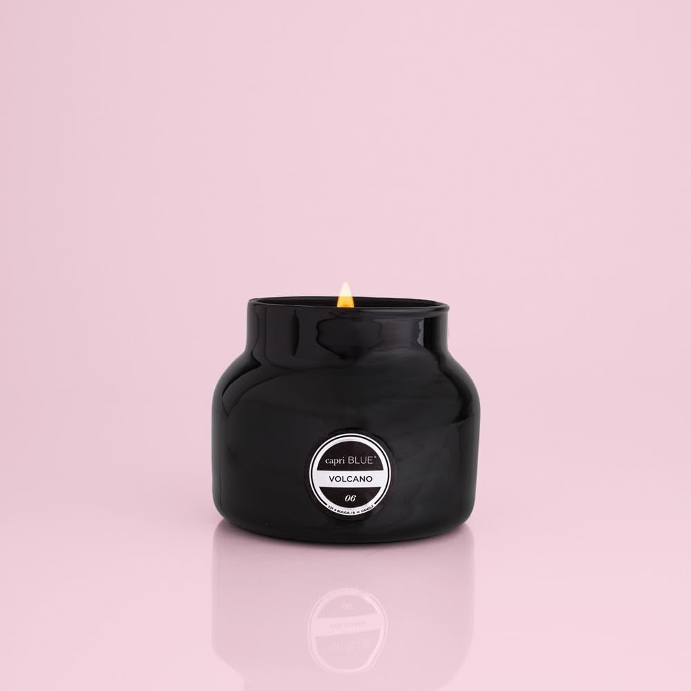 Volcano Candle - Black Petite Jar Candle - Glass Candle with Soy Wax Blend - Luxury Aromatherapy Candle - Tropical Fruits & Sugared Citrus Scented Candle (8 Oz)